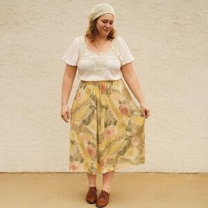 Vintage 80s 90s Norton McNaughton Floral Midi Skirt Women's 14 Rayon Made in USA